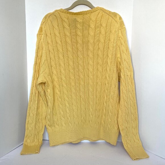Polo Ralph Lauren Mens XL Yellow Cable Knit Cotton Crewneck Sweater Pony NWOT - Picture 6 of 9